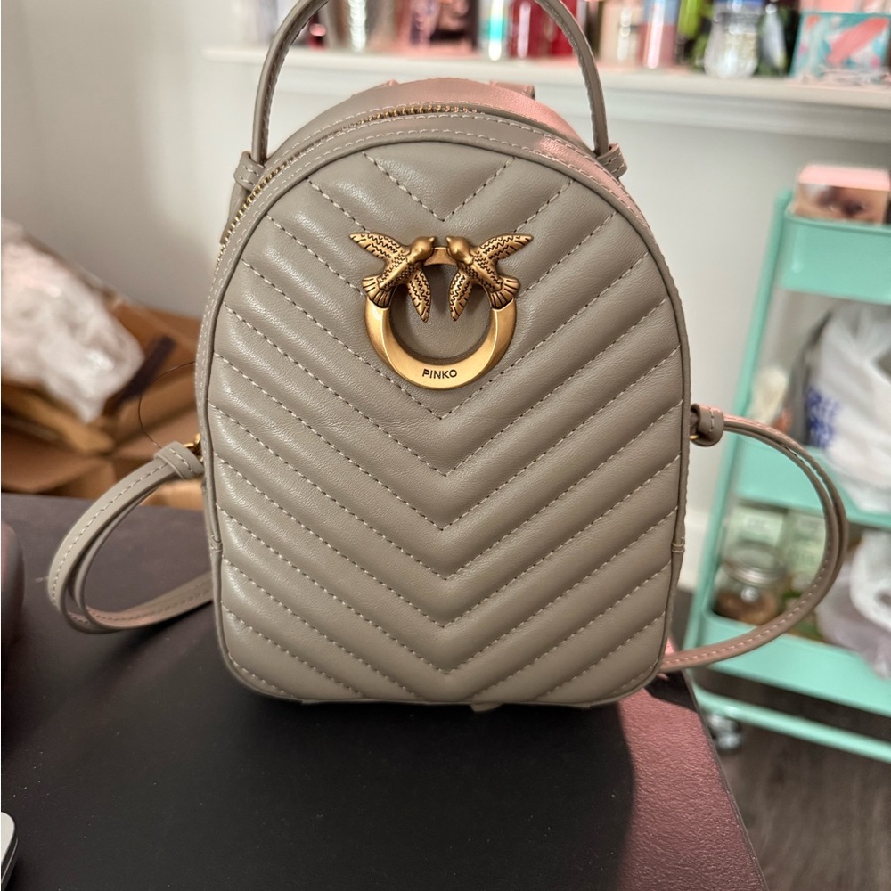 Pinko Taupe Quilted Mini Backpack Like New